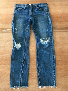 Pistola Skinny Jeans Women 25 Blue Mid Rise Distressed Raw Hem Medium Wash 18962